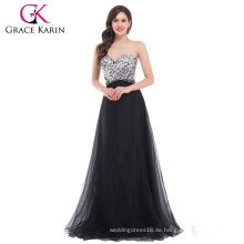 Grace Karin 2016 Fashion bodenlangen sexy schwarze trägerlose wulstige lange billige prom Kleider Rhinestone CL3107-1